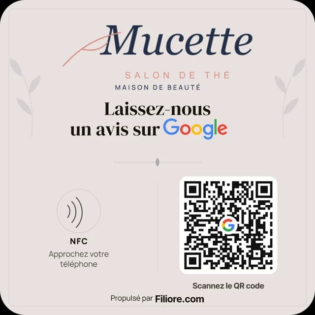 Plaque sur mesure du salon de thé Mucette, mise en page dessinée pour le commerce