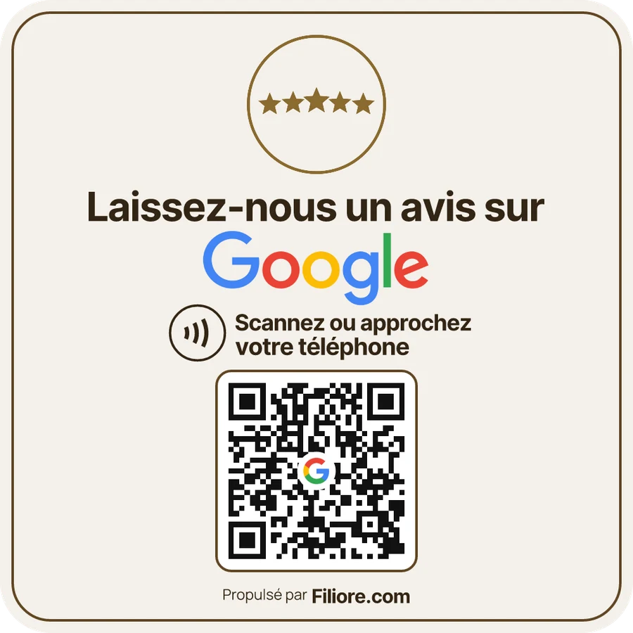 Plaque crème prête à poser, cinq étoiles dorées et QR code Google