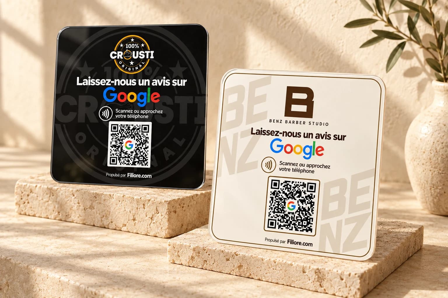 Plaques personnalisées Filiore, modèles crème et noir