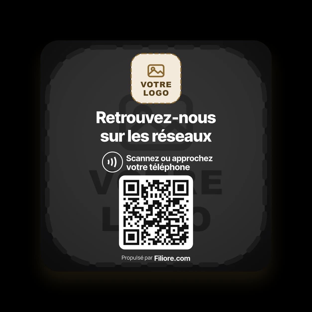 Plaque réseaux sociaux noire modèle Empreinte : « votre logo » en haut et en grand filigrane